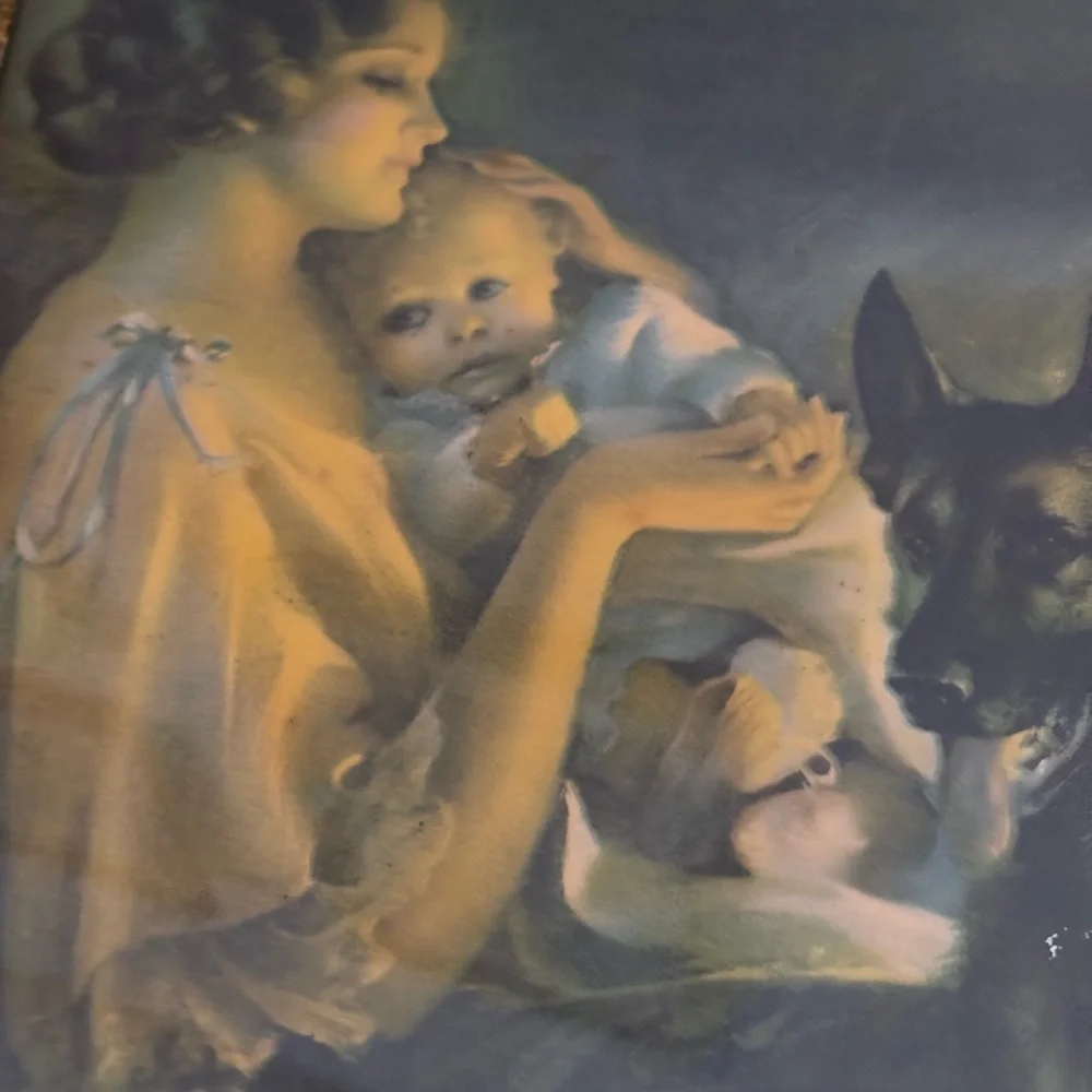 Charming Vintage Print of Mother and Child with German Shepherd Dog - Picture 2 of 4